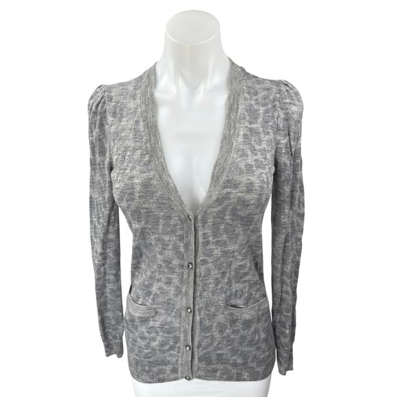 Rebecca Taylor Wool Gray Leopard Animal Print Button Up Cardigan Sweater Top S - Picture 1 of 4